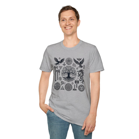 Unisex Softstyle T-Shirt Geometric Viking Symbols Graphic Tee