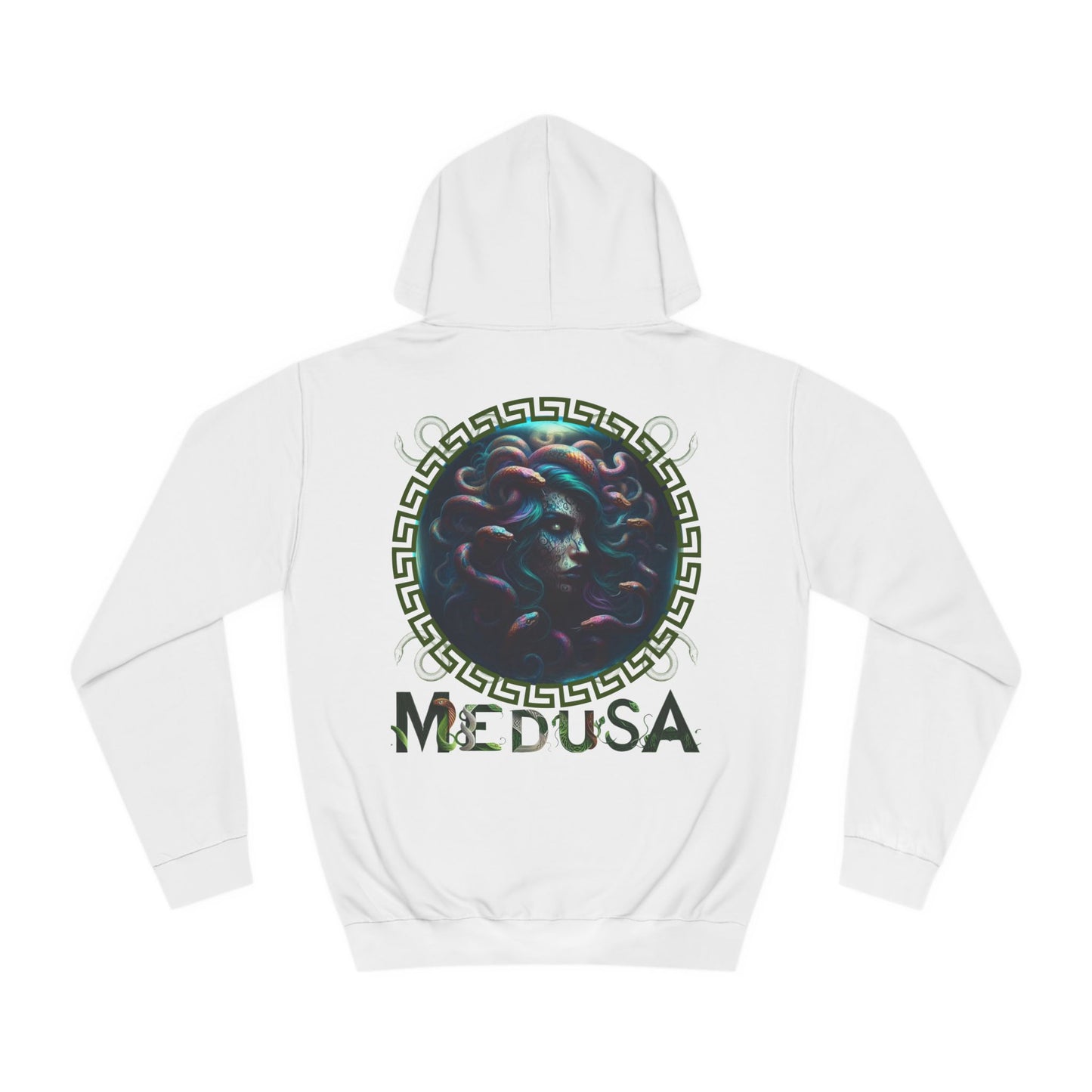 Unisex College Hoodie Medusa Back Graphic Design