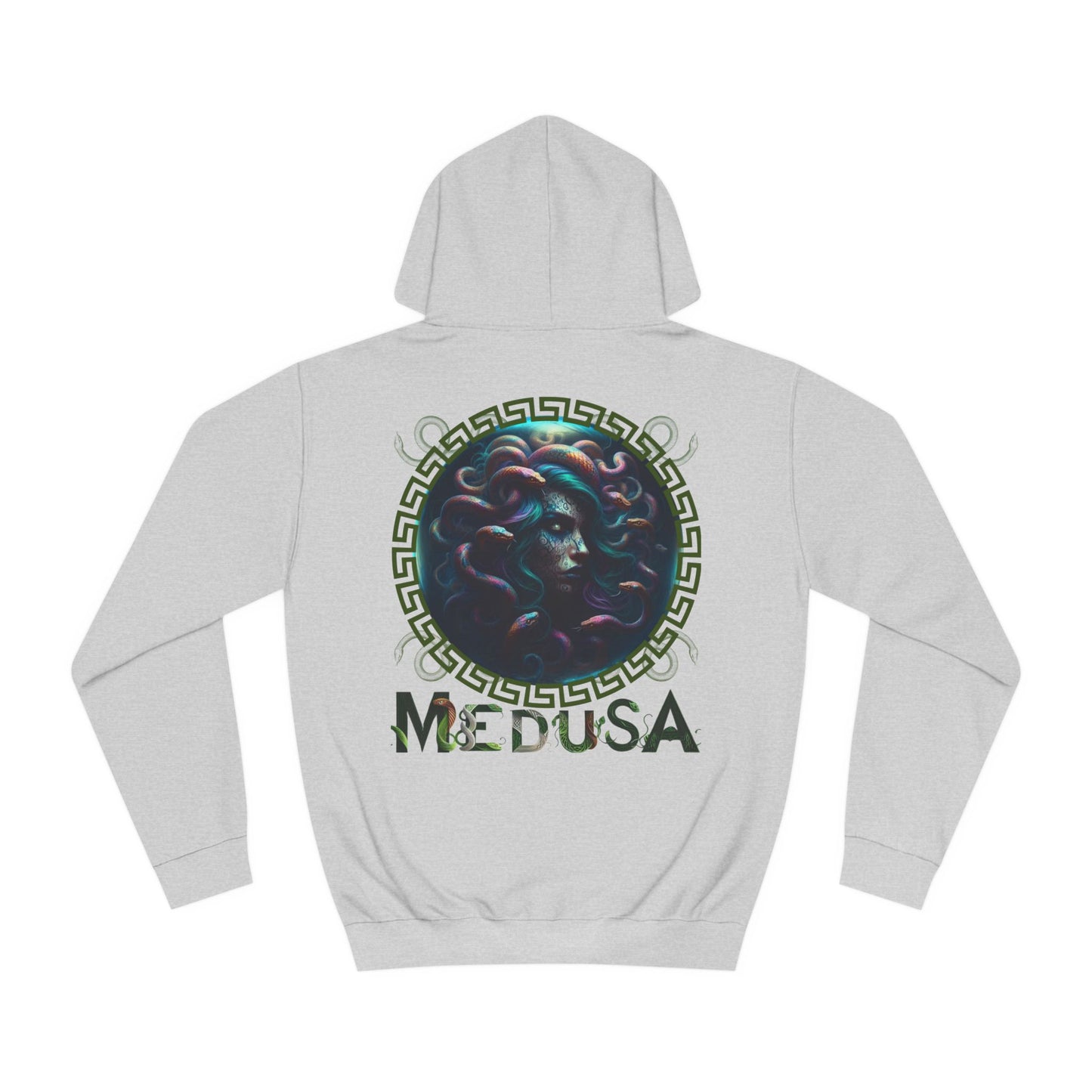 Unisex College Hoodie Medusa Back Graphic Design