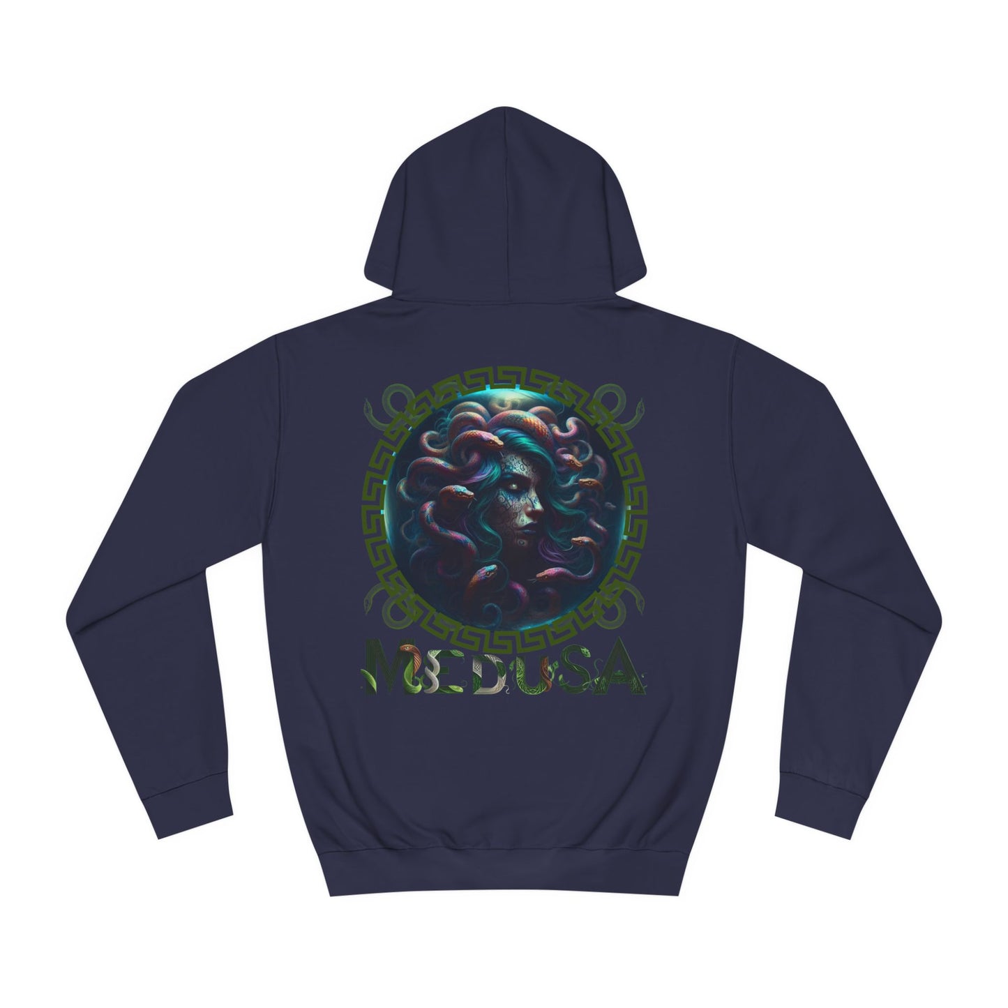 Unisex College Hoodie Medusa Back Graphic Design