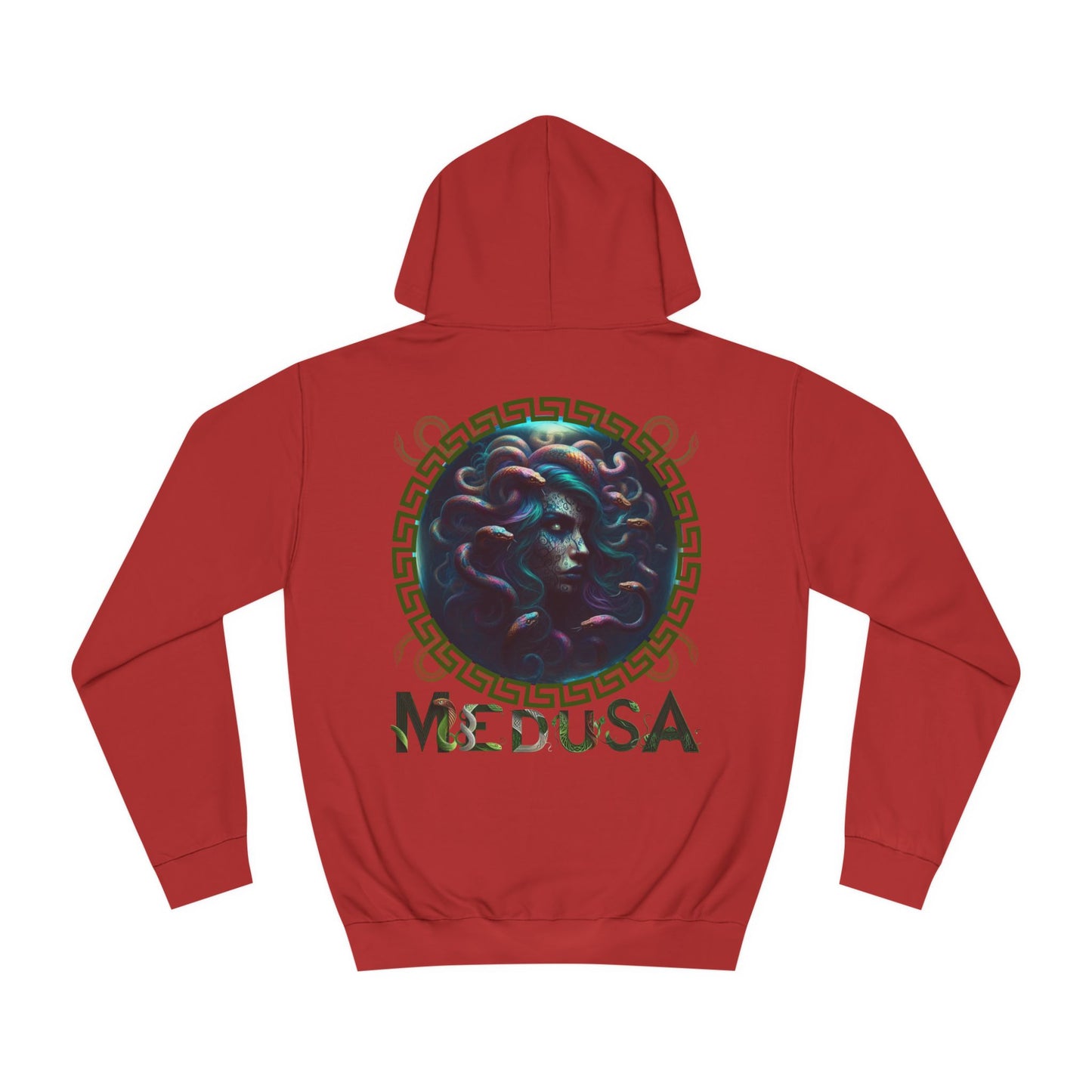 Unisex College Hoodie Medusa Back Graphic Design