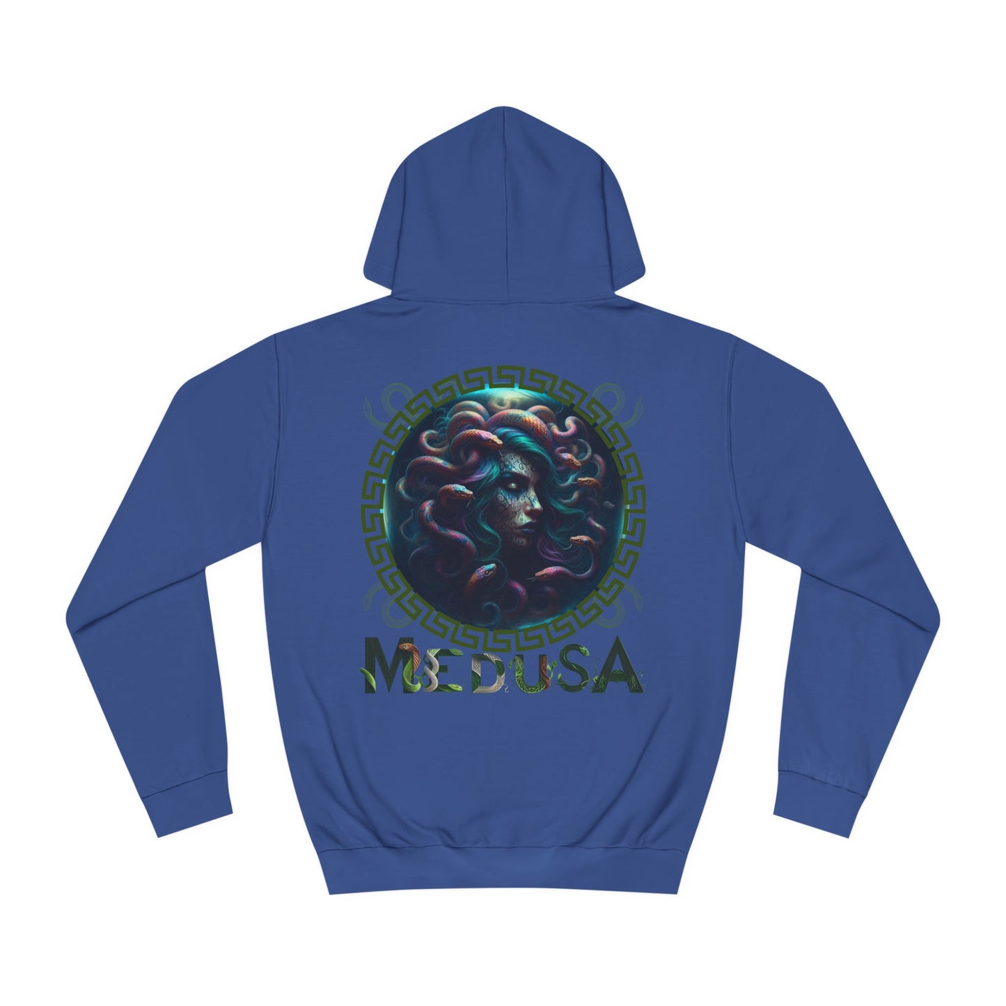 Unisex College Hoodie Medusa Back Graphic Design