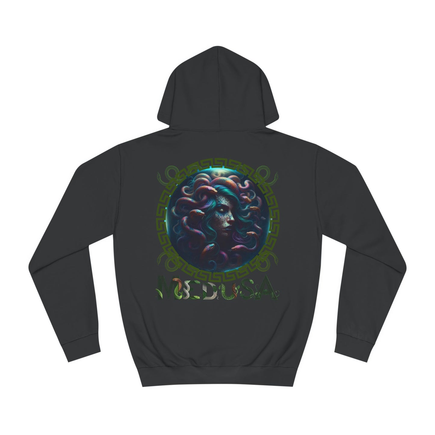 Unisex College Hoodie Medusa Back Graphic Design