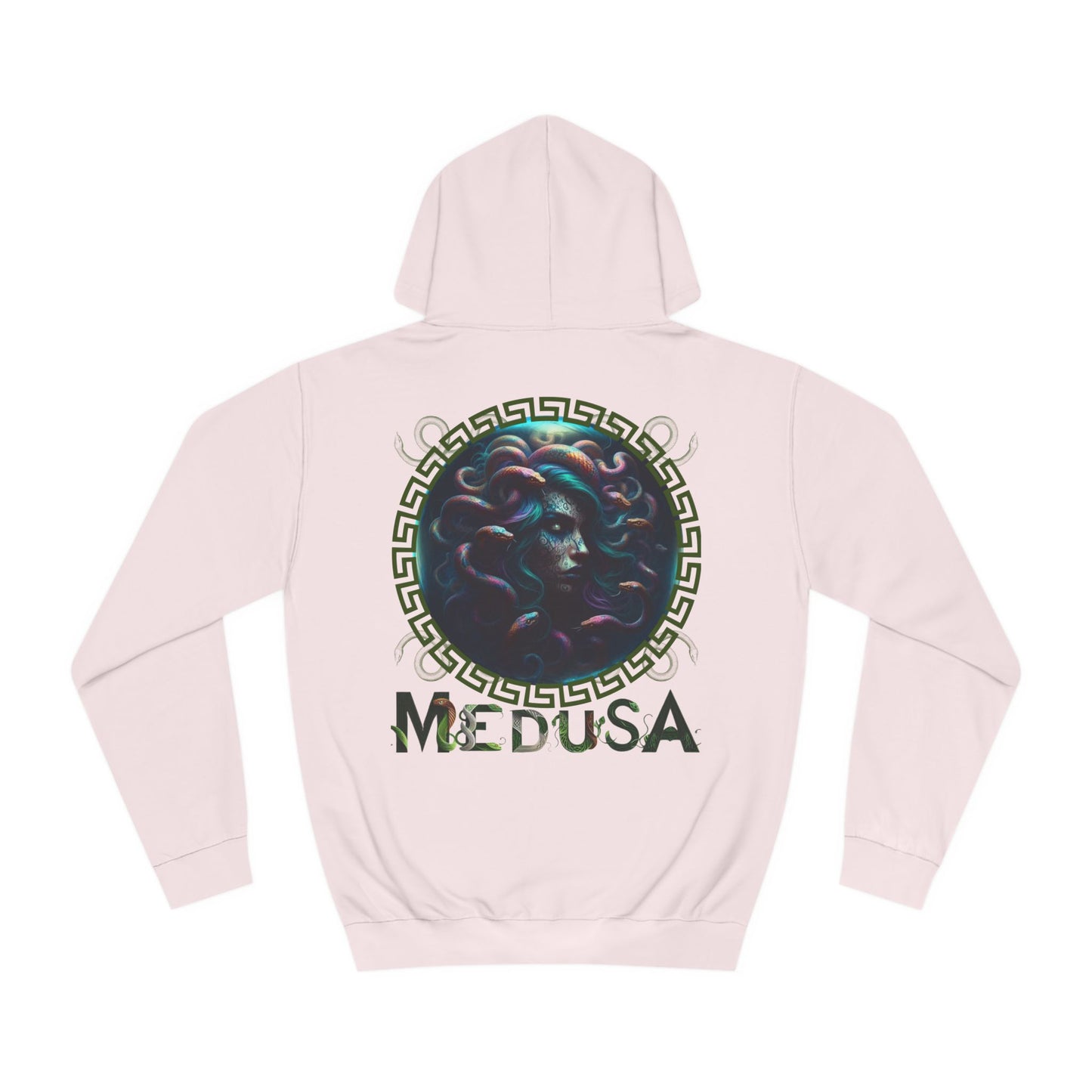 Unisex College Hoodie Medusa Back Graphic Design